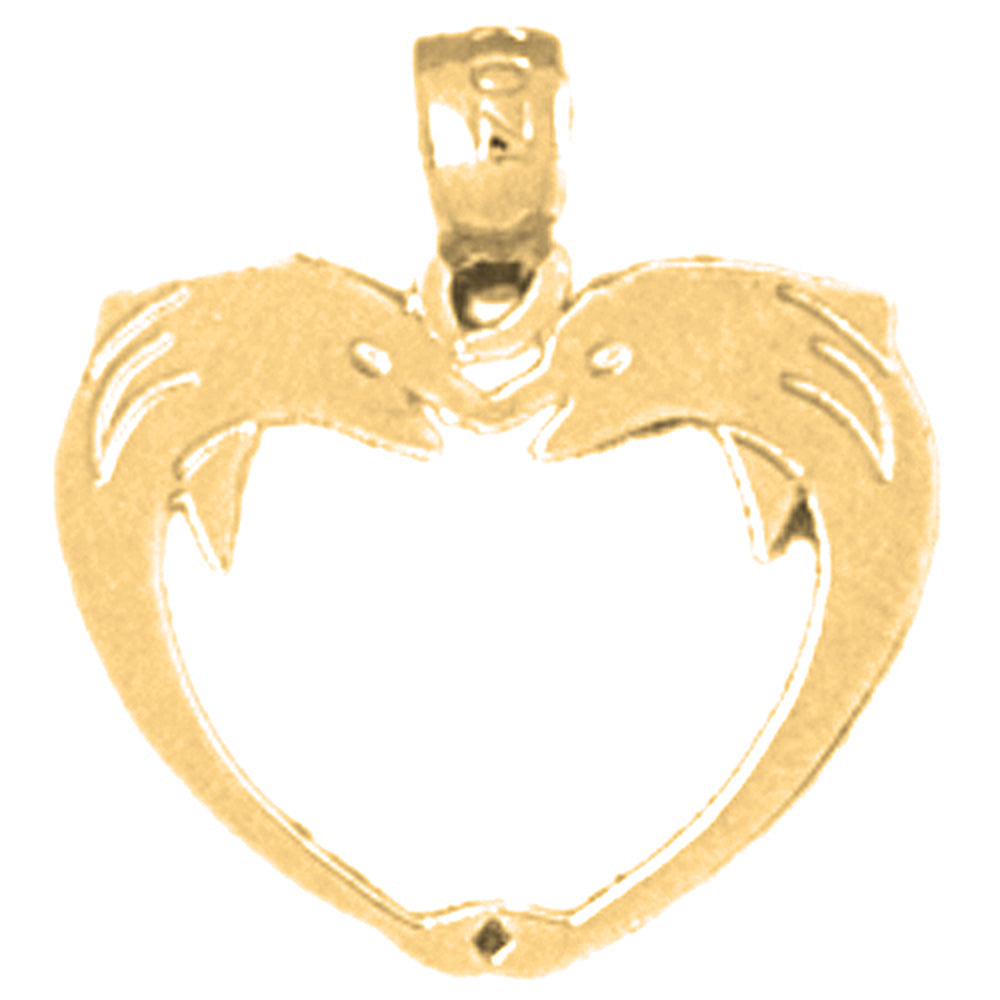 14K or 18K Gold Dolphin Heart Pendant