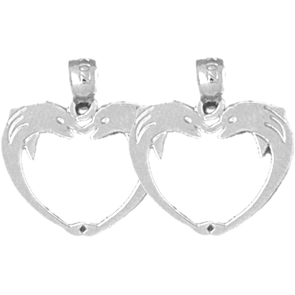 Sterling Silver 18mm Dolphin Heart Earrings