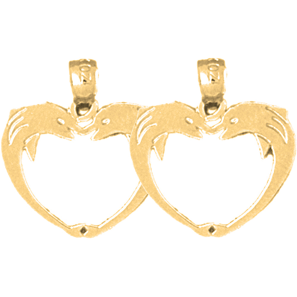 Yellow Gold-plated Silver 18mm Dolphin Heart Earrings