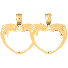 Yellow Gold-plated Silver 18mm Dolphin Heart Earrings