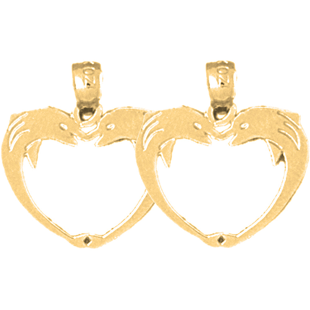 14K or 18K Gold 18mm Dolphin Heart Earrings