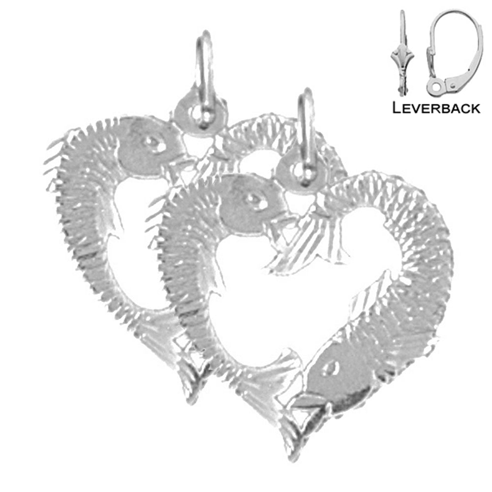 Sterling Silver 19mm Fish Heart Earrings (White or Yellow Gold Plated)