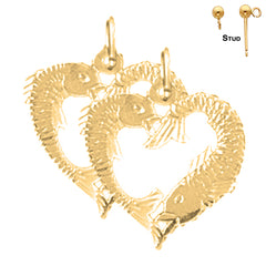 Sterling Silver 19mm Fish Heart Earrings (White or Yellow Gold Plated)