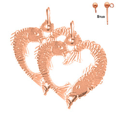 Pendientes de corazón de pez de 19 mm de oro de 14 quilates o 18 quilates