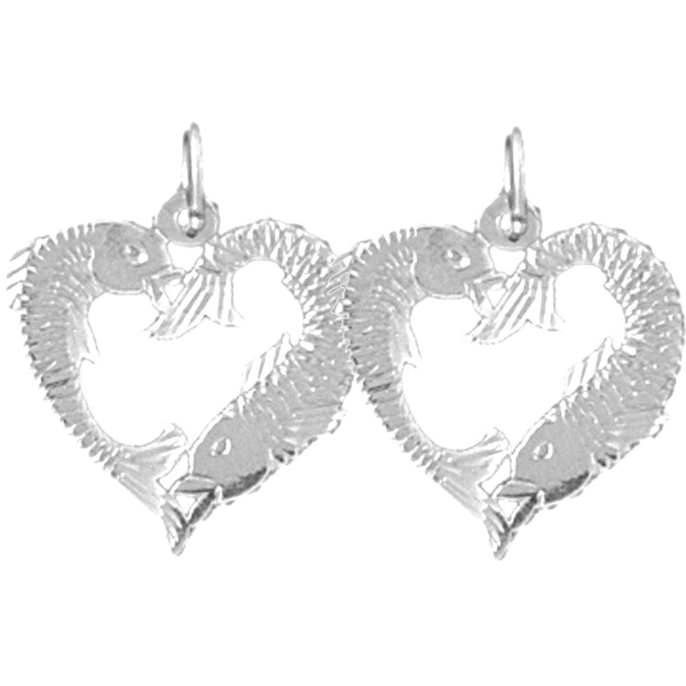 Sterling Silver 19mm Fish Heart Earrings