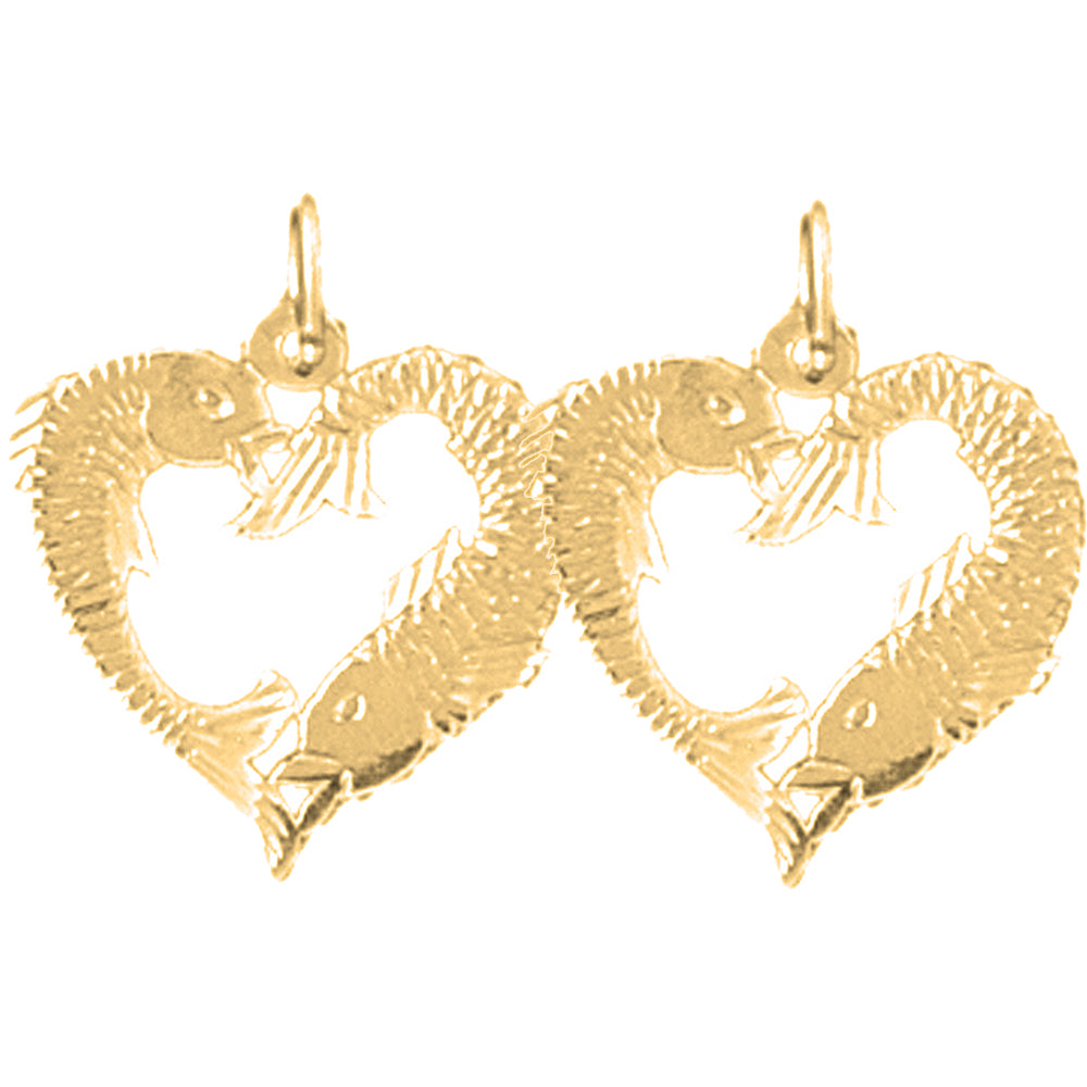 Yellow Gold-plated Silver 19mm Fish Heart Earrings