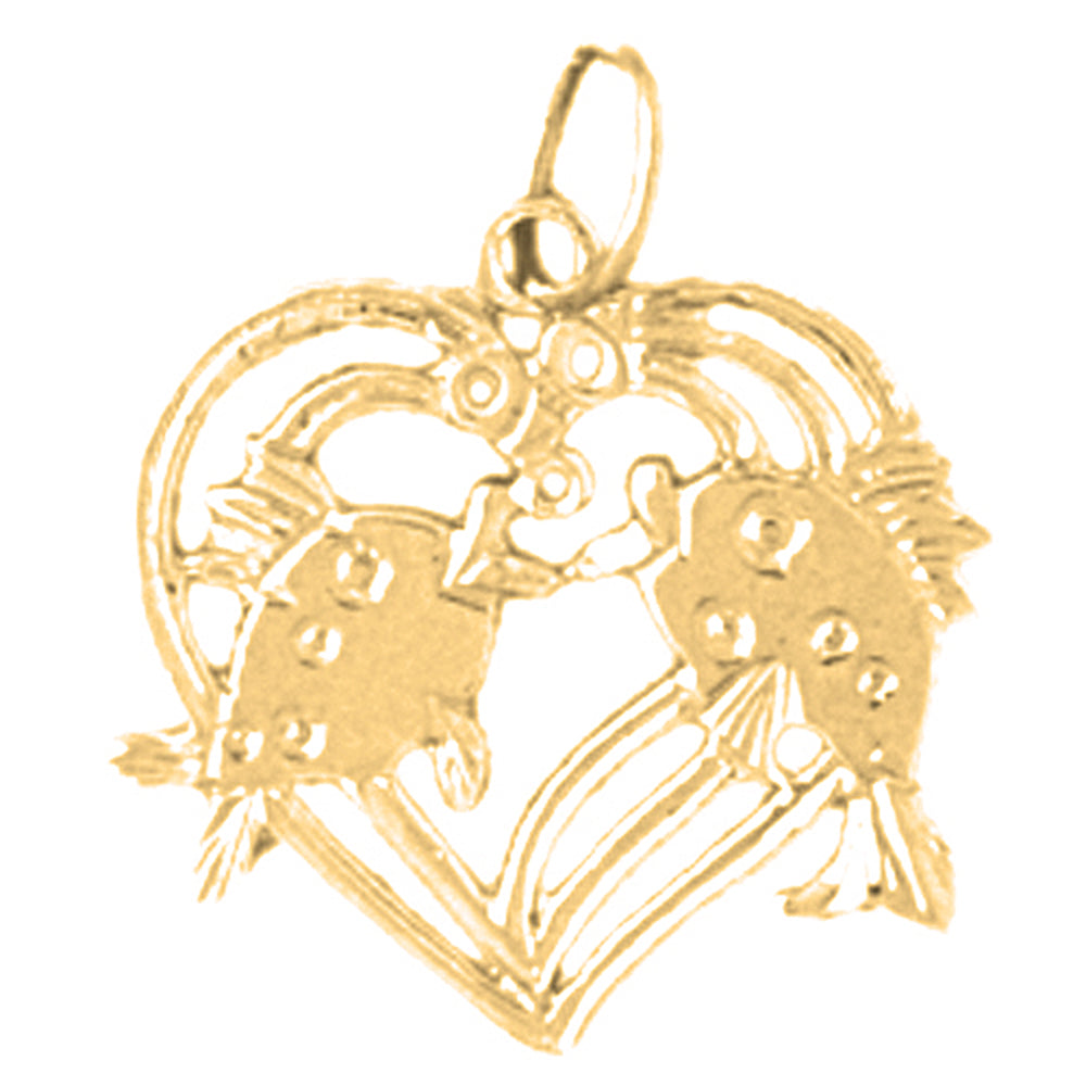 14K or 18K Gold Heart With Fish Pendant