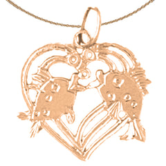 14K or 18K Gold Heart With Fish Pendant