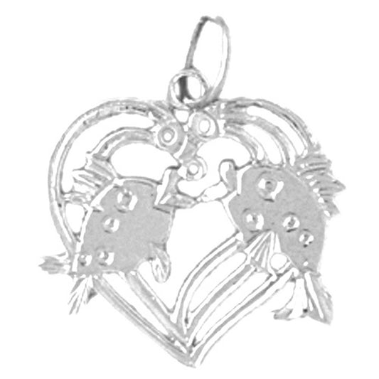14K or 18K Gold Heart With Fish Pendant