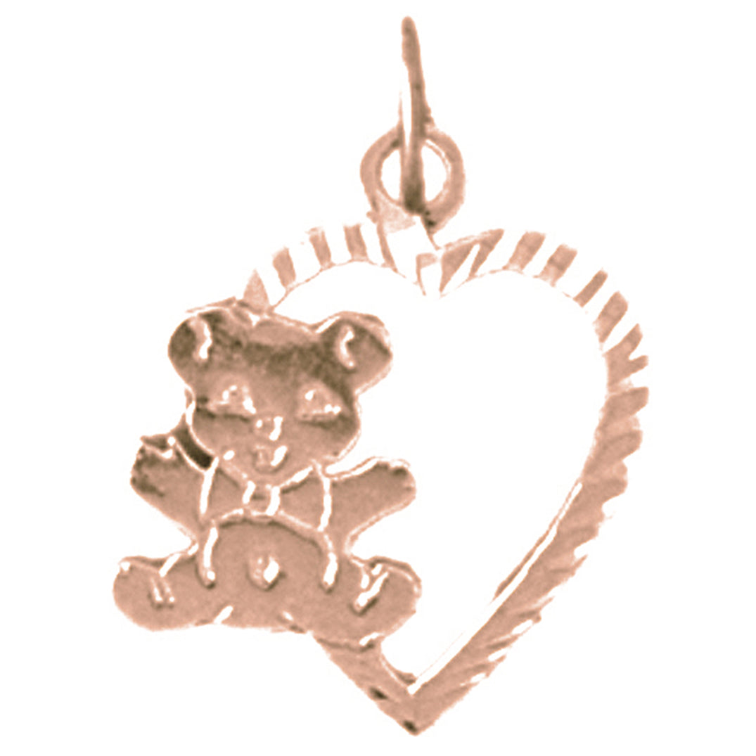 14K or 18K Gold Heart With Teddy Bear Pendant