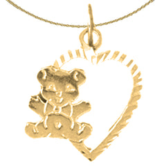 14K or 18K Gold Heart With Teddy Bear Pendant