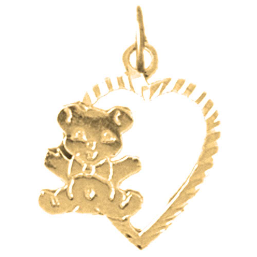 14K or 18K Gold Heart With Teddy Bear Pendant