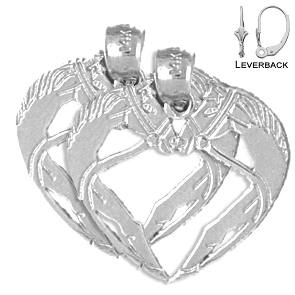 Sterling Silver 22mm Horse Heart Earrings (White or Yellow Gold Plated)