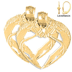 Sterling Silver 22mm Horse Heart Earrings (White or Yellow Gold Plated)