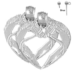 Pendientes de plata de ley con forma de corazón de caballo de 22 mm (chapados en oro blanco o amarillo)