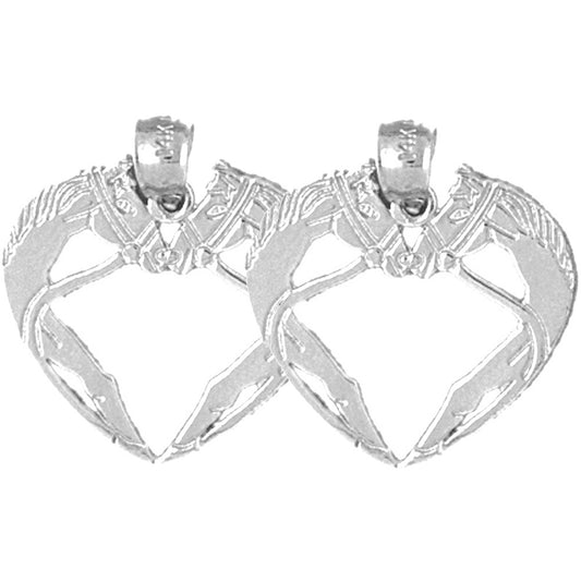 Sterling Silver 22mm Horse Heart Earrings