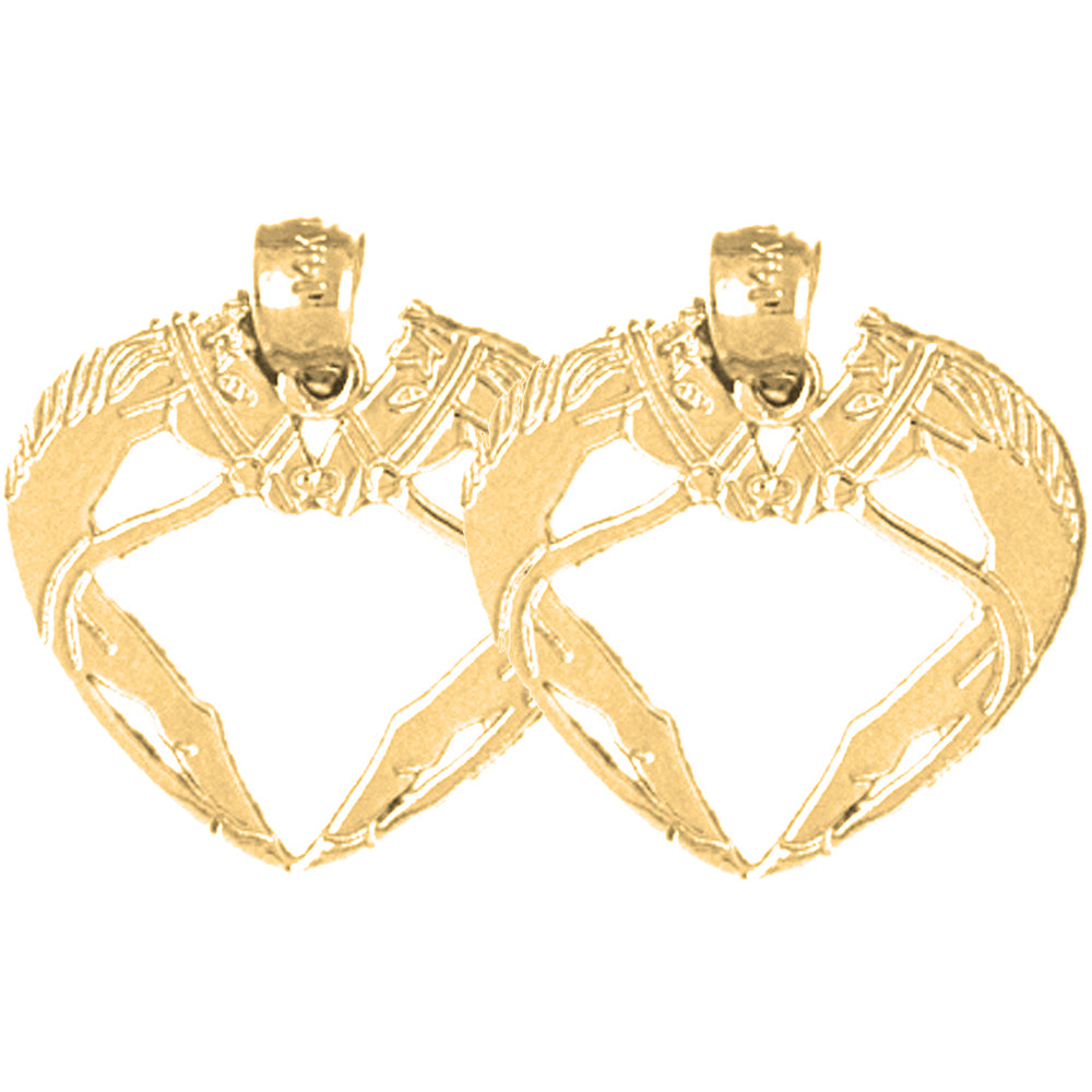 Yellow Gold-plated Silver 22mm Horse Heart Earrings