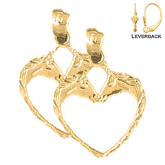 Sterling Silver 21mm Horse Heart Earrings (White or Yellow Gold Plated)