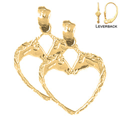 Pendientes de plata de ley con forma de corazón de caballo de 21 mm (chapados en oro blanco o amarillo)