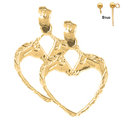 Sterling Silver 21mm Horse Heart Earrings (White or Yellow Gold Plated)