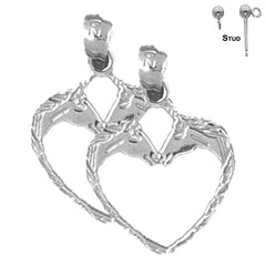 Sterling Silver 21mm Horse Heart Earrings (White or Yellow Gold Plated)