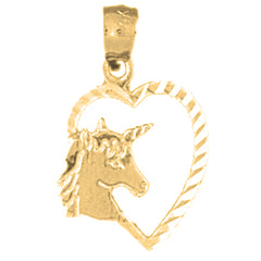 14K or 18K Gold Heart With Unicorn Pendant