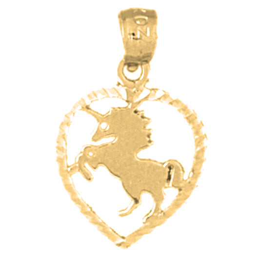 14K or 18K Gold Heart With Unicorn Pendant