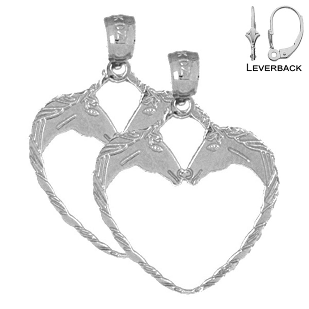 Sterling Silver 27mm Unicorn Heart Earrings (White or Yellow Gold Plated)