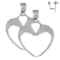 Pendientes de plata de ley con forma de corazón de unicornio de 27 mm (chapados en oro blanco o amarillo)