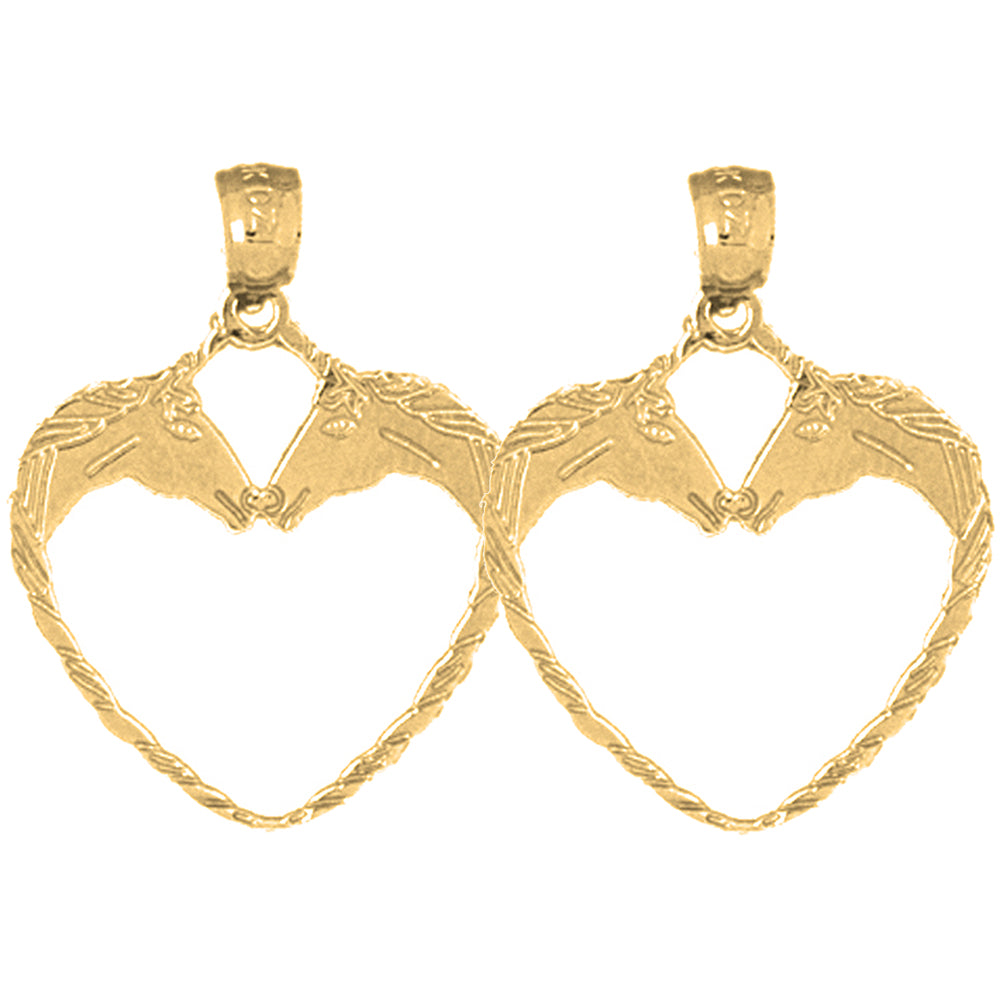 Yellow Gold-plated Silver 27mm Unicorn Heart Earrings