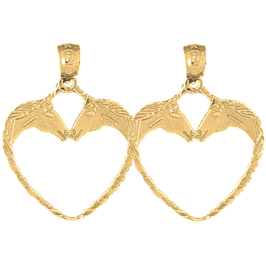 Yellow Gold-plated Silver 27mm Unicorn Heart Earrings