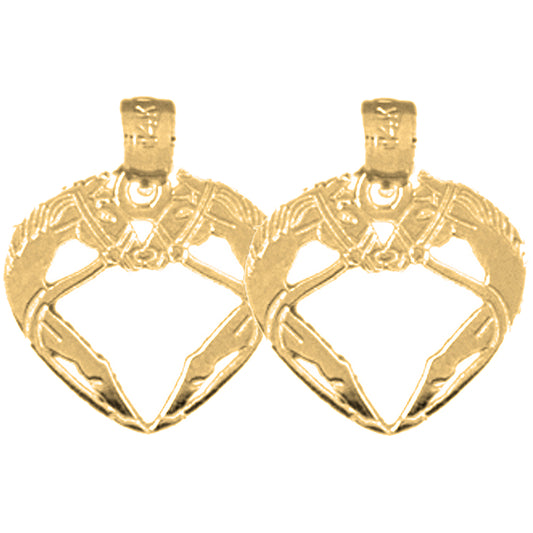 Yellow Gold-plated Silver 18mm Unicorn Heart Earrings