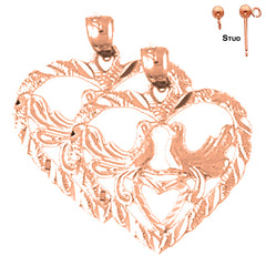 14K or 18K Gold Heart With Lovebirds Earrings
