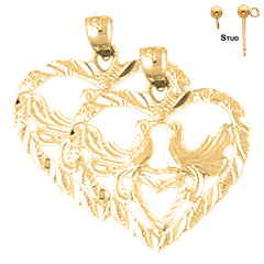 Sterling Silver 24mm Heart With Lovebirds Earrings (White or Yellow Gold Plated)