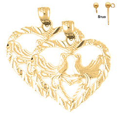 14K or 18K Gold Heart With Lovebirds Earrings