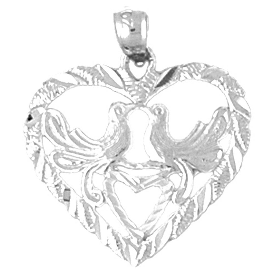 14K or 18K Gold Heart With Lovebirds Pendant