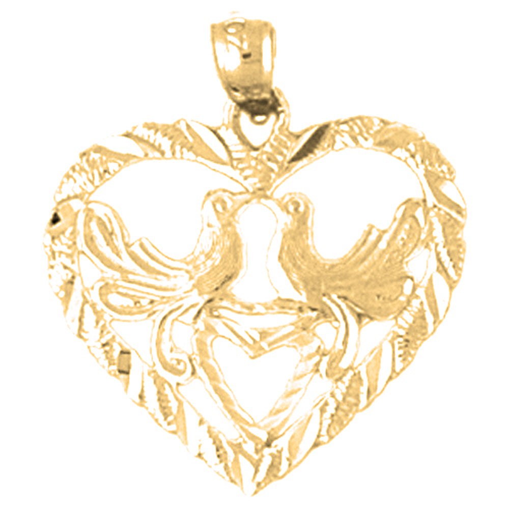 14K or 18K Gold Heart With Lovebirds Pendant