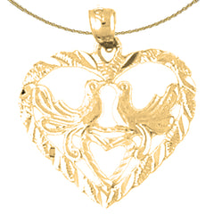 14K or 18K Gold Heart With Lovebirds Pendant