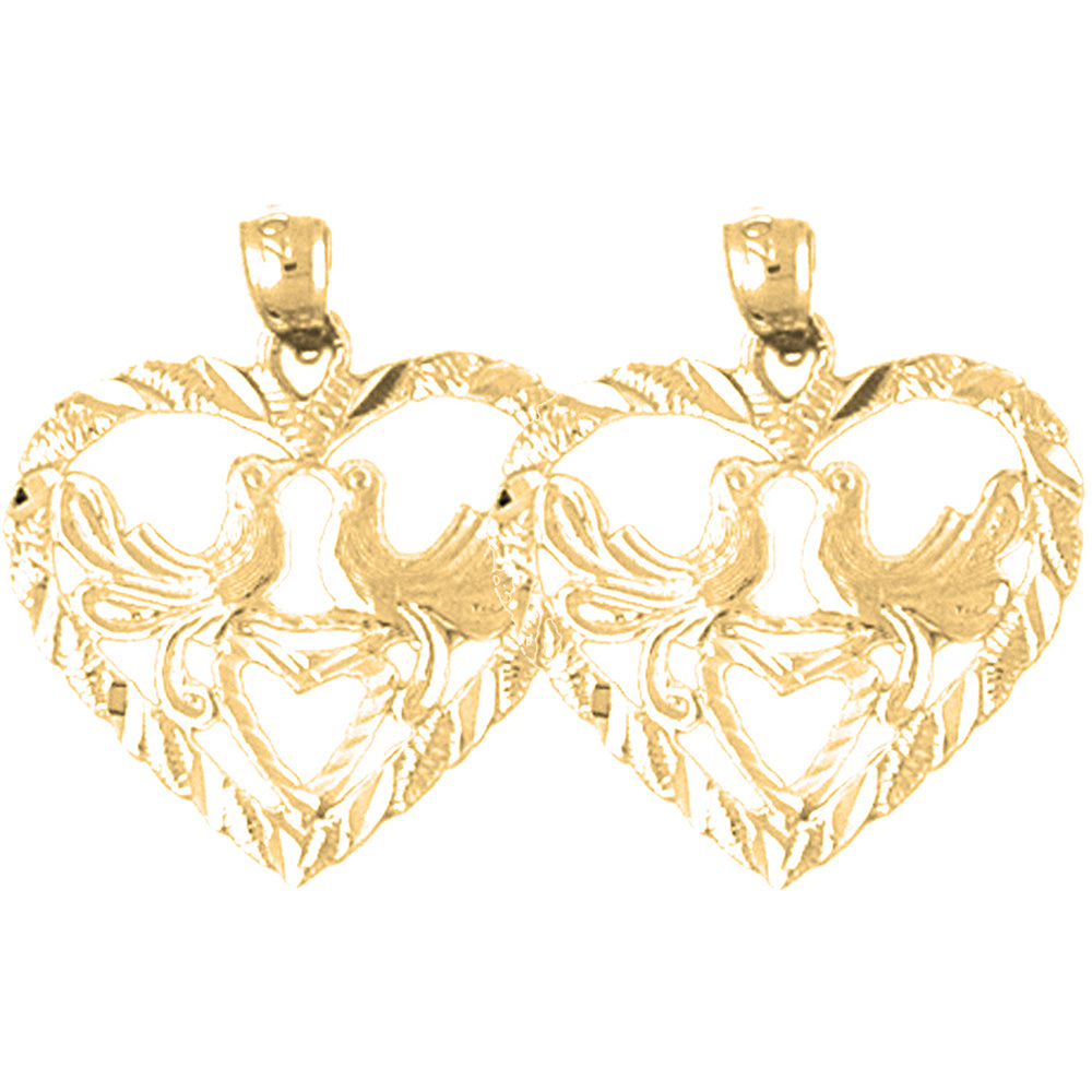14K or 18K Gold 24mm Heart With Lovebirds Earrings