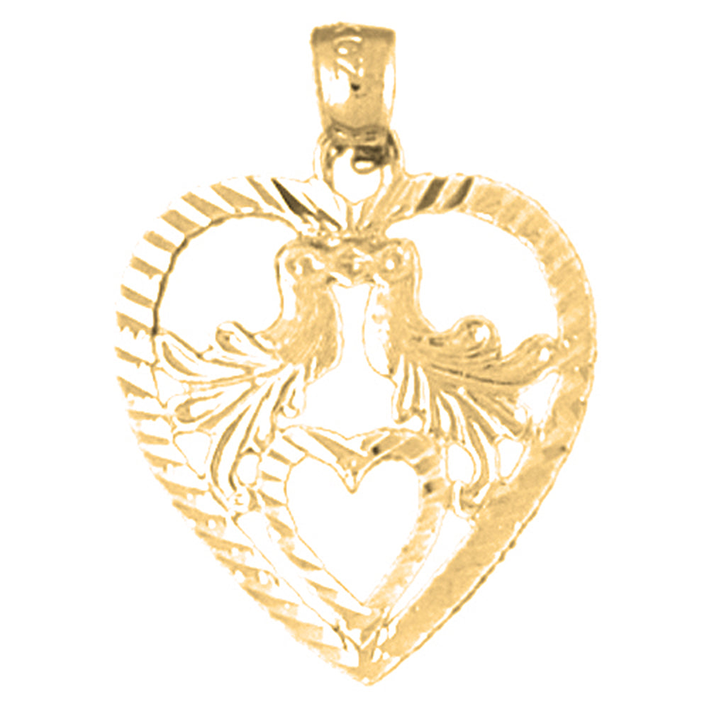14K or 18K Gold Heart With Lovebirds Pendant