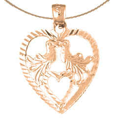 14K or 18K Gold Heart With Lovebirds Pendant