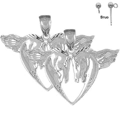 Pendientes de plata de ley con forma de corazón de caballo de 28 mm (chapados en oro blanco o amarillo)