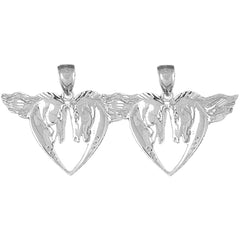 Sterling Silver 28mm Horse Heart Earrings