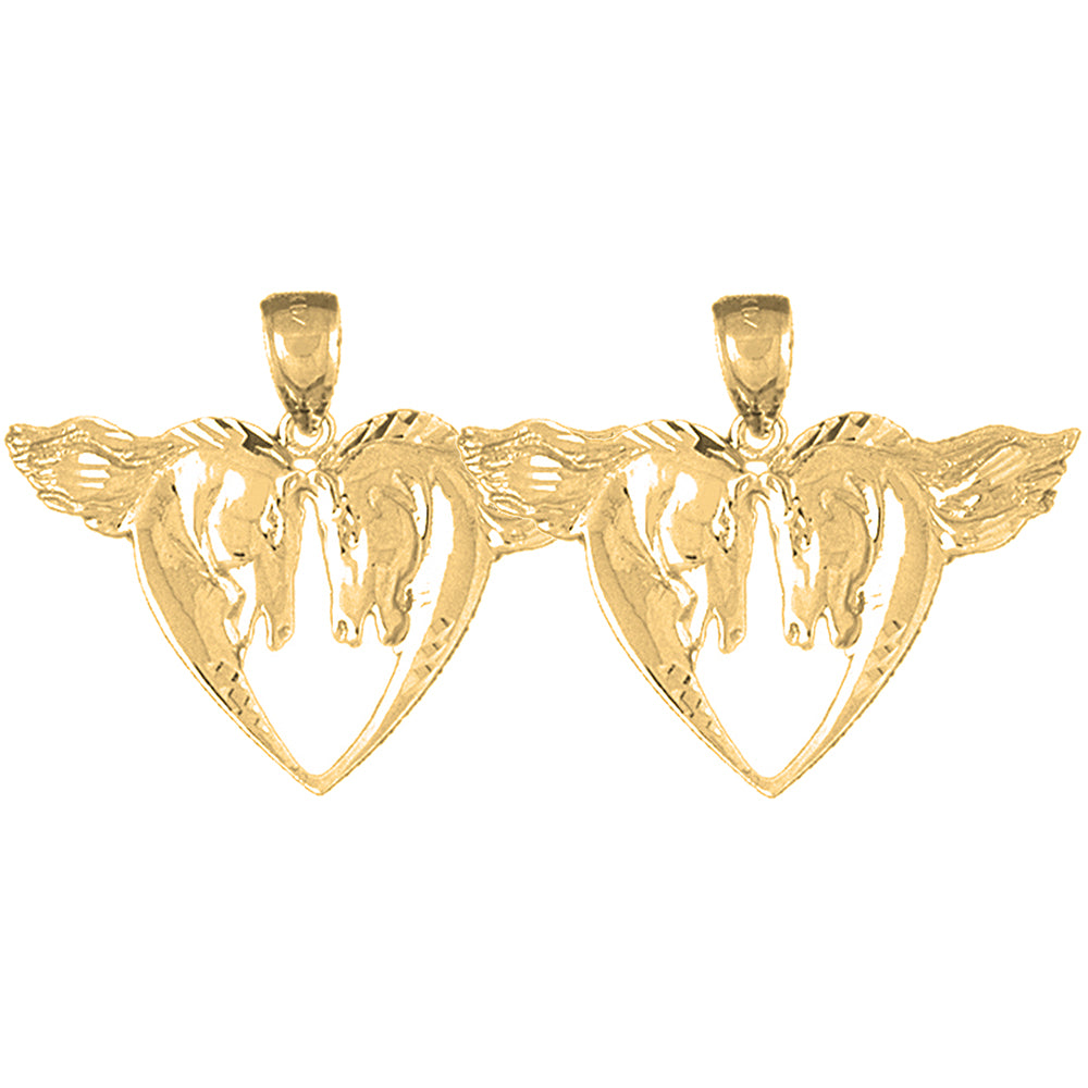 Yellow Gold-plated Silver 28mm Horse Heart Earrings