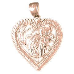 14K or 18K Gold Heart With Cat Pendant