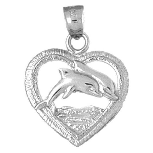 14K or 18K Gold Heart With Dolphin Pendant