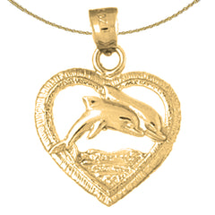 14K or 18K Gold Heart With Dolphin Pendant