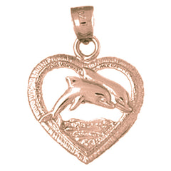 14K or 18K Gold Heart With Dolphin Pendant