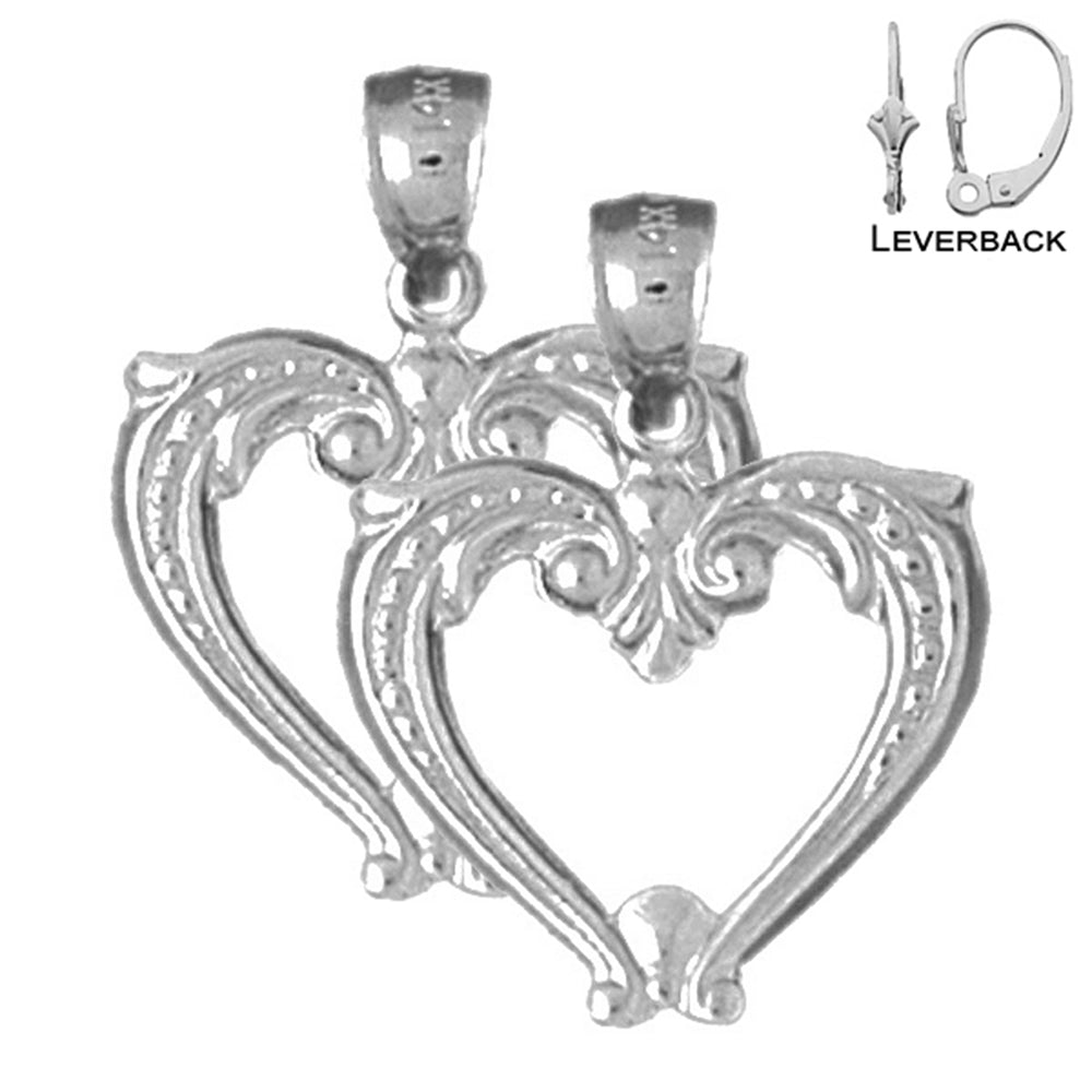 Pendientes de plata de ley con forma de corazón de delfín de 23 mm (chapados en oro blanco o amarillo)