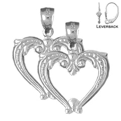 Pendientes de plata de ley con forma de corazón de delfín de 23 mm (chapados en oro blanco o amarillo)